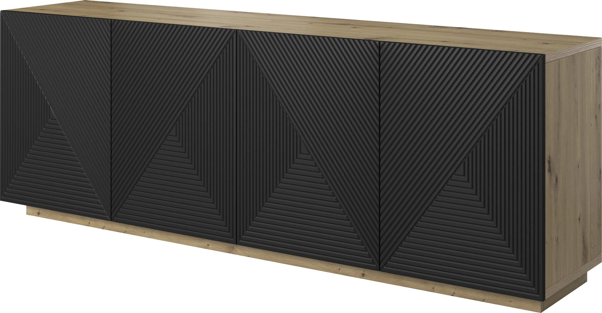 Komoda Asha 200 cm s ryhovanými dvierkami - artisan / čierny mat