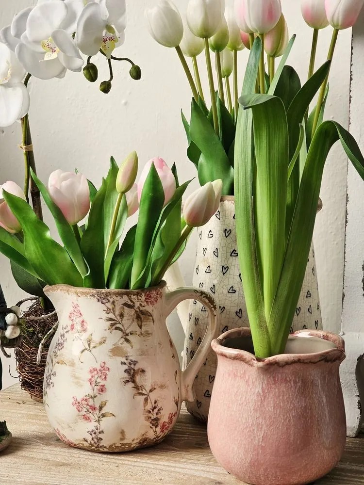 Ružový keramický obal na kvetináč s vlneným okrajom - Ø 12*12 cm