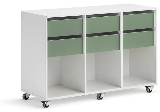 Úložná skriňa CASPER, 6 zásuviek, 3 priehradky, biela, tmavozelená