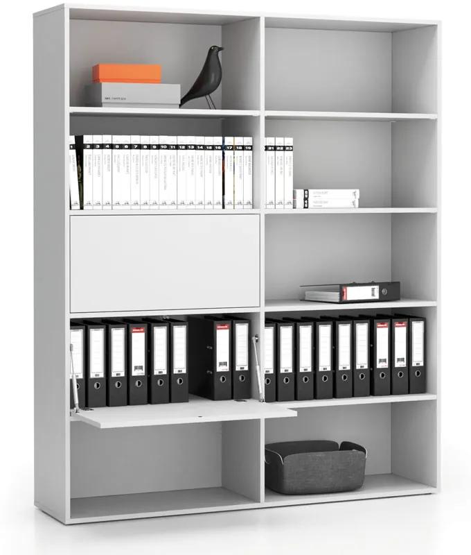 PLAN Široký kancelársky policový regál LAYERS, 2 boxy, 1582 x 400 x 1905, biela