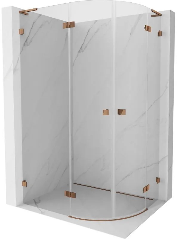 Mexen Lunar, L polkruhový sprchový kút výklopný doľava 80 x 70 cm, 8mm číre sklo, profil ružové zlato, 833L-080L-070P-60-00