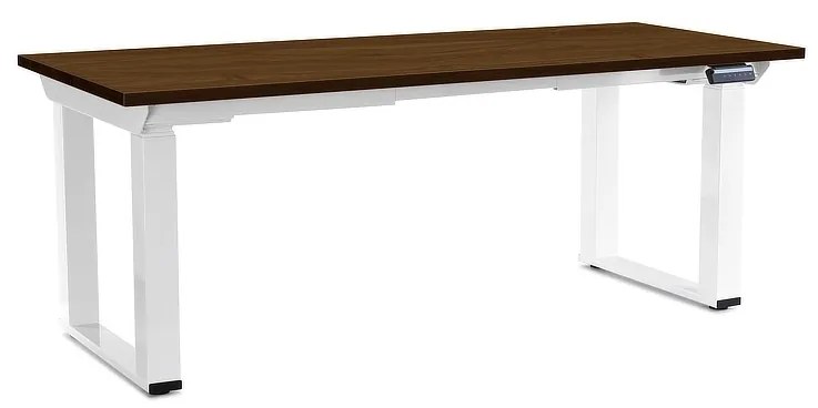 Výškovo nastaviteľný stôl OfficeTech Strong 180 x 80 cm, biela podnož, orech