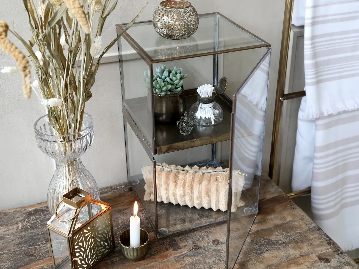 Mosadzná antik kovová skrinka/vitrína Dirry - 35*25*52cm