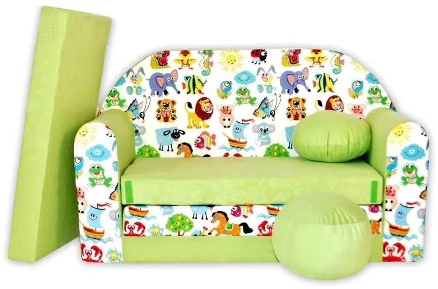 Detská pohovka Veselé zvieratká - zelená