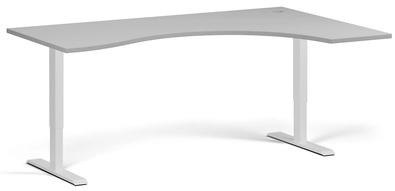Ergonomický výškovo nastaviteľný stôl, 180x120 cm, 2 motory, L/P, biela podnož, sivá