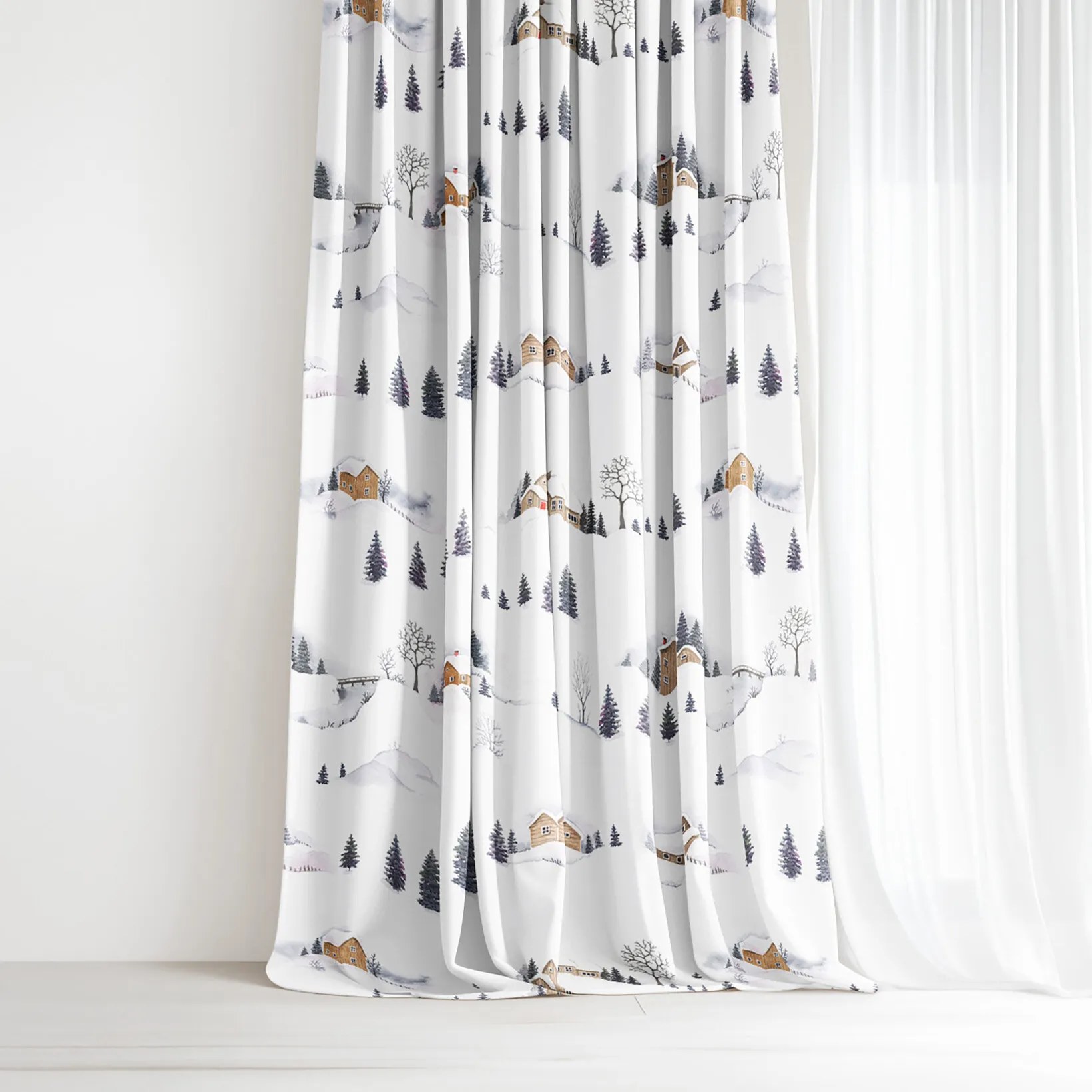 Goldea vianočný dekoračný záves - zimná krajina 140x150 cm