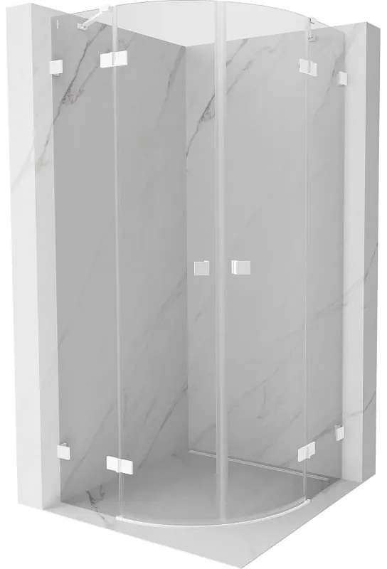 Mexen Lunar, polkruhový výklopný sprchový kút 70 x 70 cm, 8mm číre sklo, biely profil, 833-070L-070P-20-00