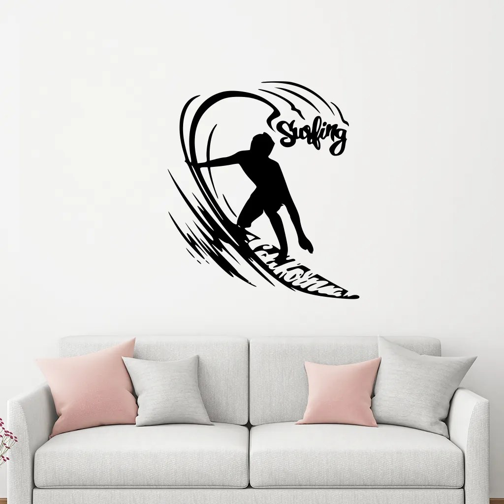 Veselá Stena Samolepka na stenu na stenu Surfovanie Farba: černá