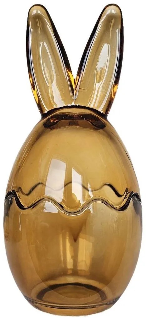 Svetlo hnedá sklenená dóza vajíčko s uškami Rabbi - Ø 10*22 cm