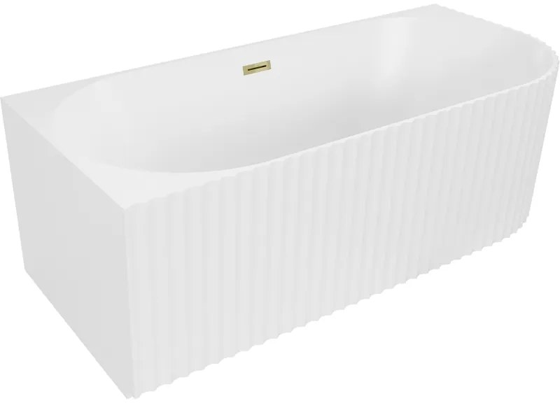 Mexen Gia, voľne stojaca rohová vaňa, drážkovaná, ľavá, 170 x 80 cm, biela matná, zlatý lesklý prepad, 52701708001L-50