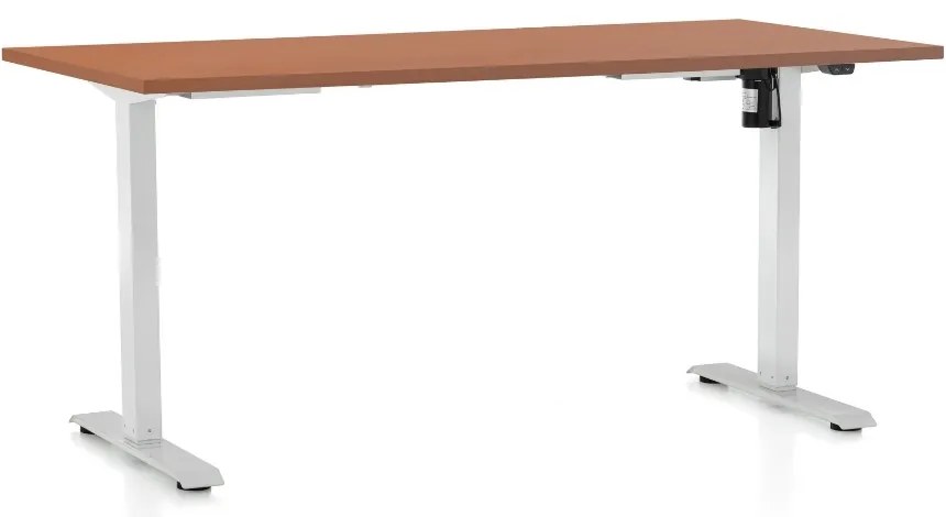 Výškovo nastaviteľný stôl OfficeTech A, 160 x 80 cm, biela podnož, čerešňa