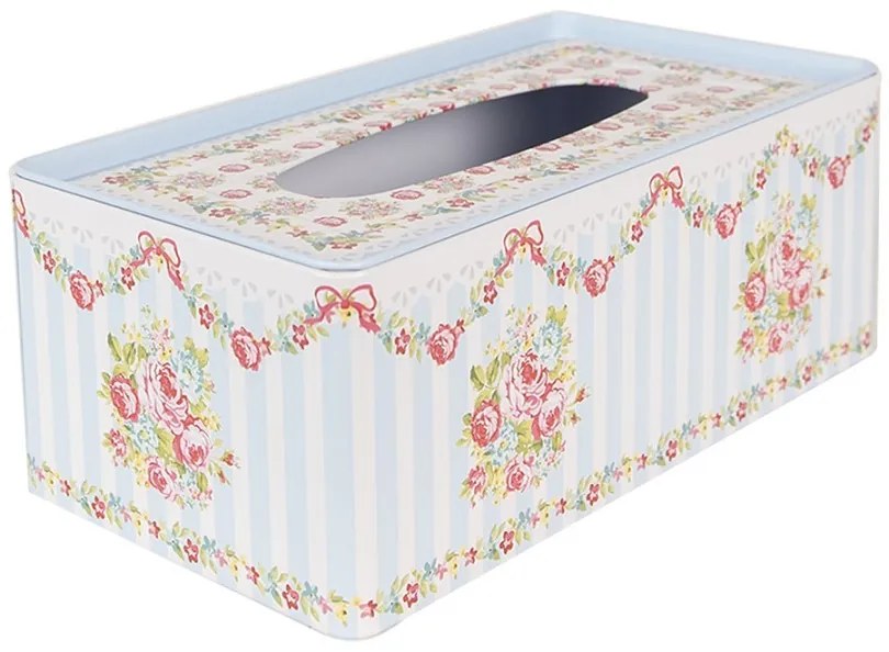 Modrý kovový obal na vreckovky s kvetmi ruží Rossai - 23*13*10 cm