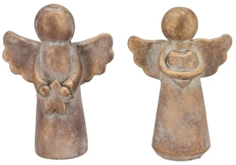 2ks zlatá antik cementová dekorácia anjel so srdcom a hviezdou - 11*6*17 cm