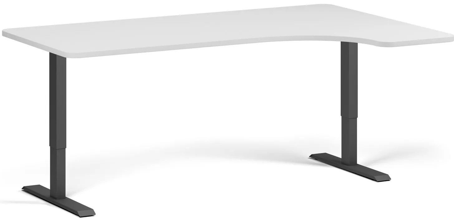Výškovo nastaviteľný stôl, 180x120 cm, 2 motory, L/P, čierna podnož, biela