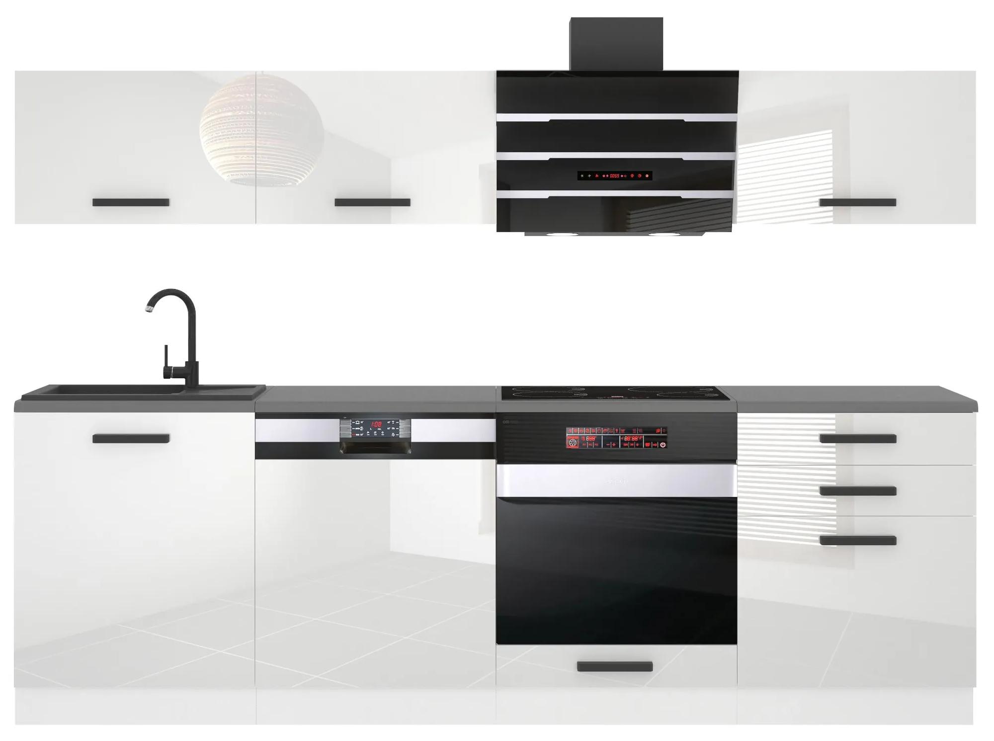 Kuchynská linka Belini Premium Full Version 240 cm biely lesk s pracovnou doskou LINDA