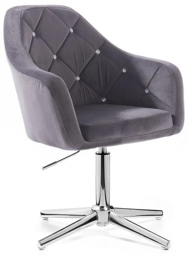 LuxuryForm DESIGN Kreslo ROMA VELUR na striebornom kríži - tmavo šedé