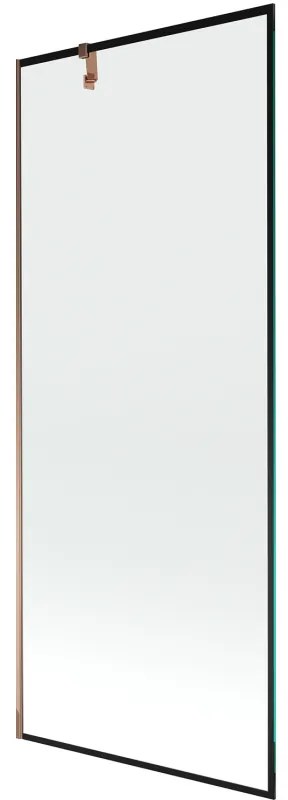 Mexen Next, vaňová zástena 1-krídlová 80 x 150 cm, fixné krídlo, 6 mm číre sklo s čiernym vzorom, ružové zlato profil, 895-080-000-00-70-60