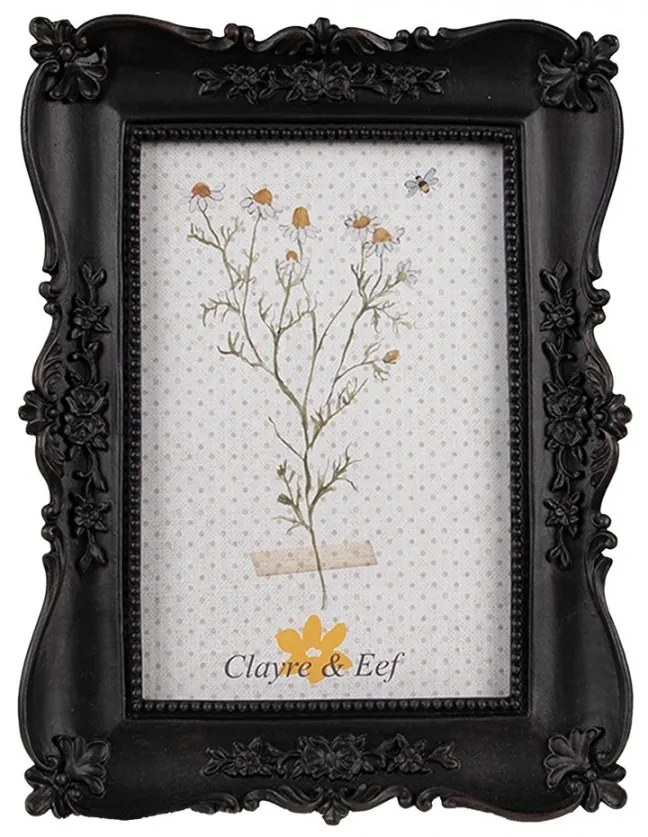 Čierny fotorámik s kvetinovými ornamentmi - 15*2*20 cm / 10*15 cm