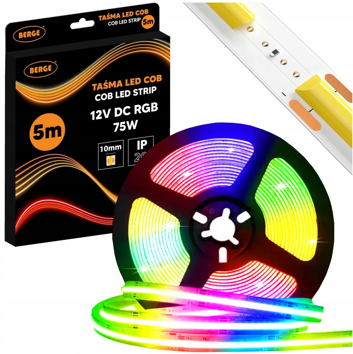 BERGE LED pásik RGB COB 12V - 450D - 15W/m -IP20 - 5m