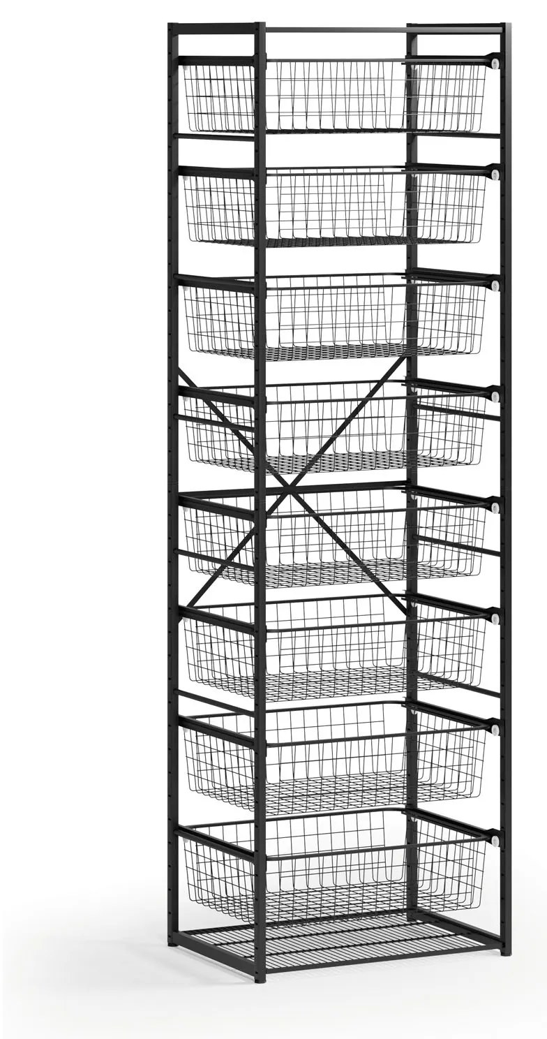 Otvorený košový regál, 8x koš, TYP VII, 600 × 460 × 2020 mm, čierna