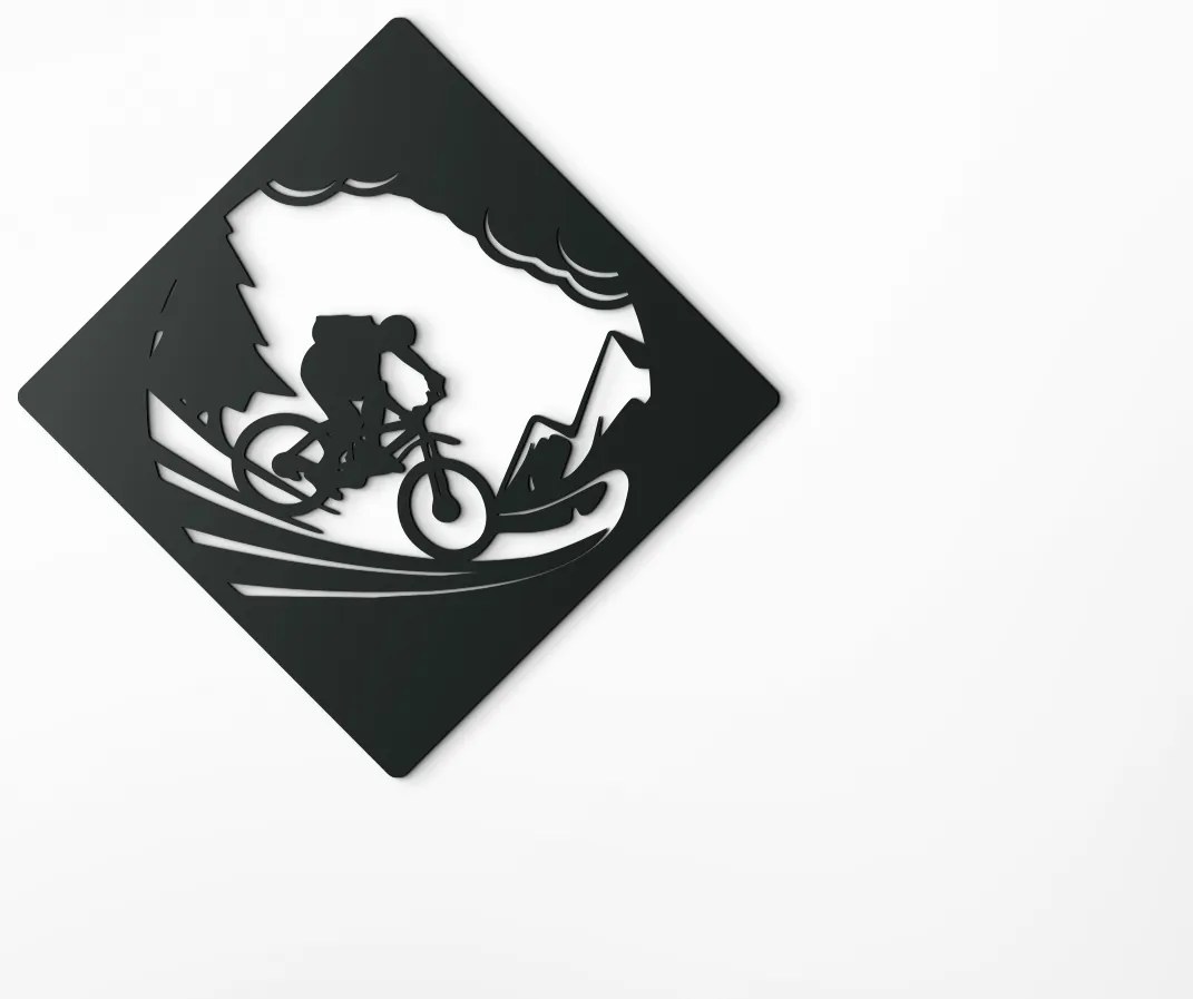drevko Drevený obraz na stenu Horská cyklistika Rozmer obrazu: 32,5 x 32,5 cm, Farba dekorácie: Čierna