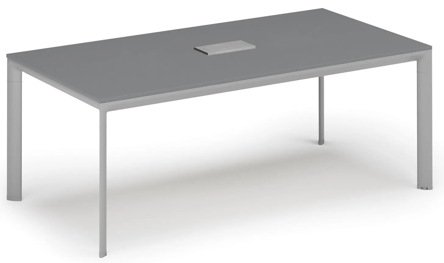 Rokovací stôl PRIMO INVITATION, 200x100 cm, grafit + stolná zásuvka TYP II, strieborná