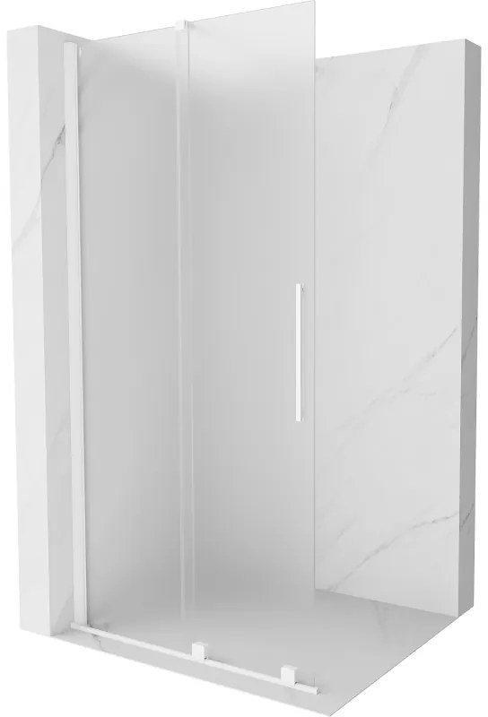 Mexen Velar, sprchová zástena s posuvnými dverami Walk-in 75 x 200 cm, 8mm sklo námraza, biela matná, 871-075-000-33-20