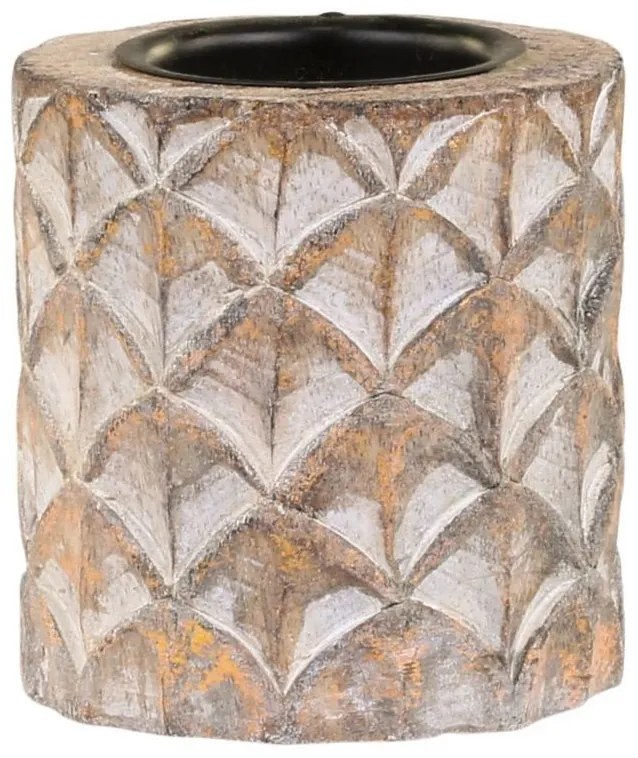 Prírodný antik drevený svietnik na čajovú sviečku Conny - Ø 7*8 cm