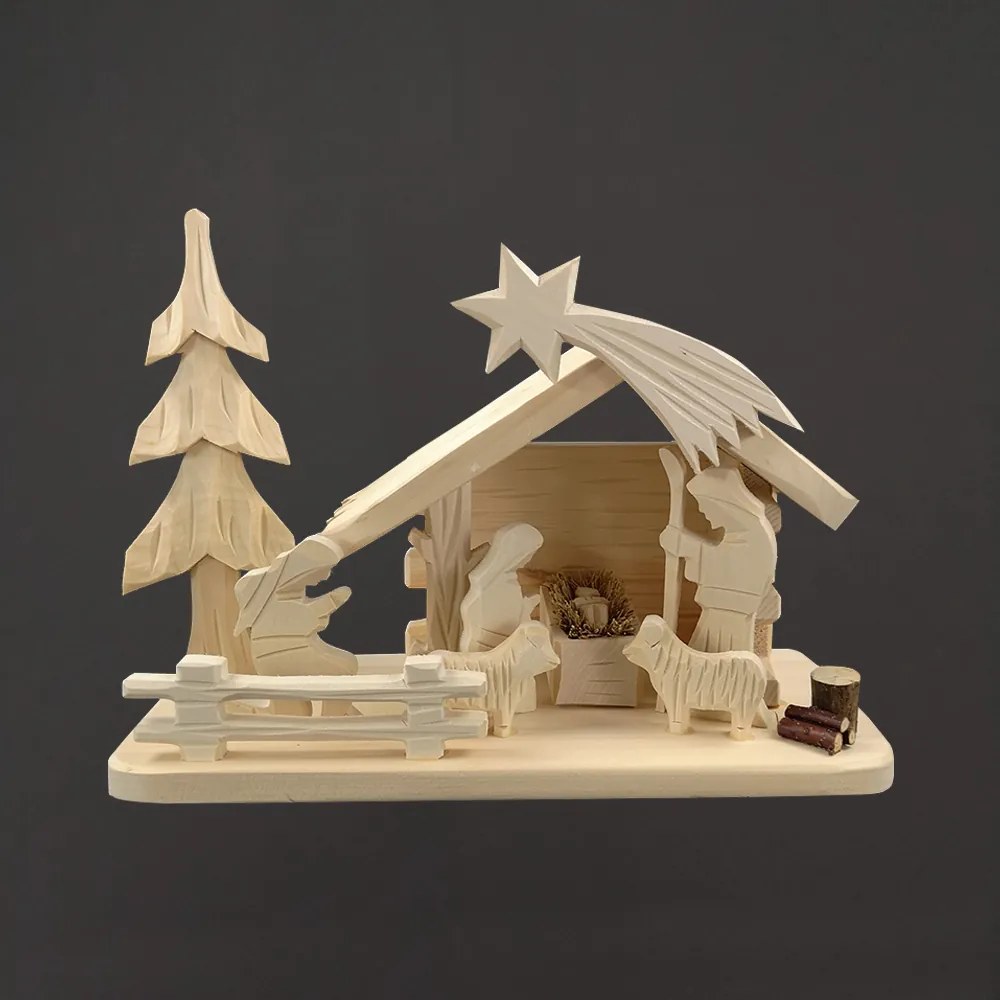 AMADEA Betlehem z masívneho dreva ručne vyrezaný, 30 cm, český výrobok