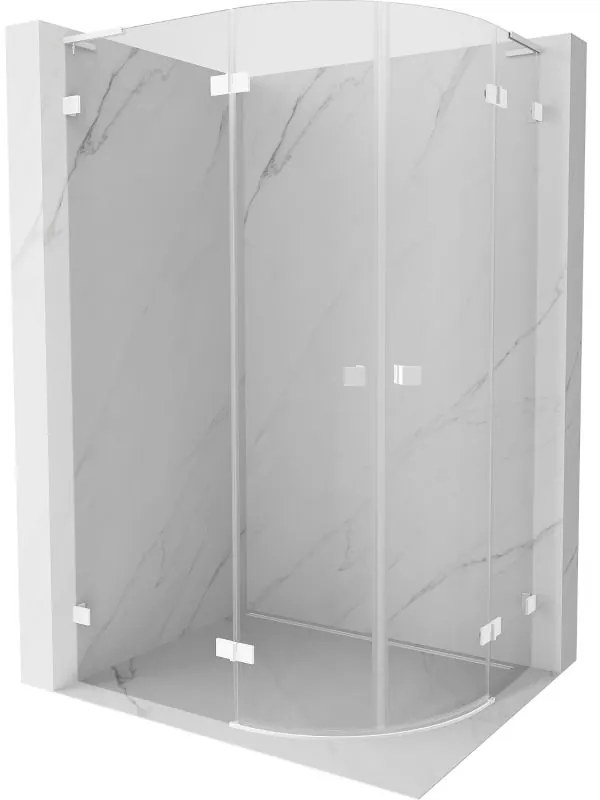 Mexen Lunar, L polkruhový sprchový kút naklápací doľava 80 x 70 cm, 8mm číre sklo, biely profil, 833L-080L-070P-20-00