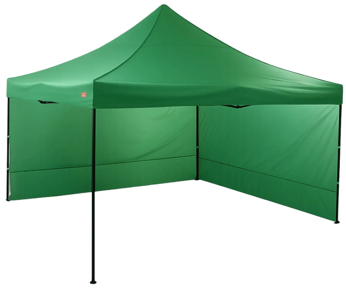 Rýchlorozkladací nožnicový stan 4x4m – oceľový, Zelená, 2 bočné plachty