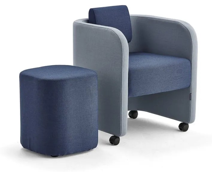 Nábytková zostava COMFY, kreslo + taburet, s kolieskami, vlna, modrá