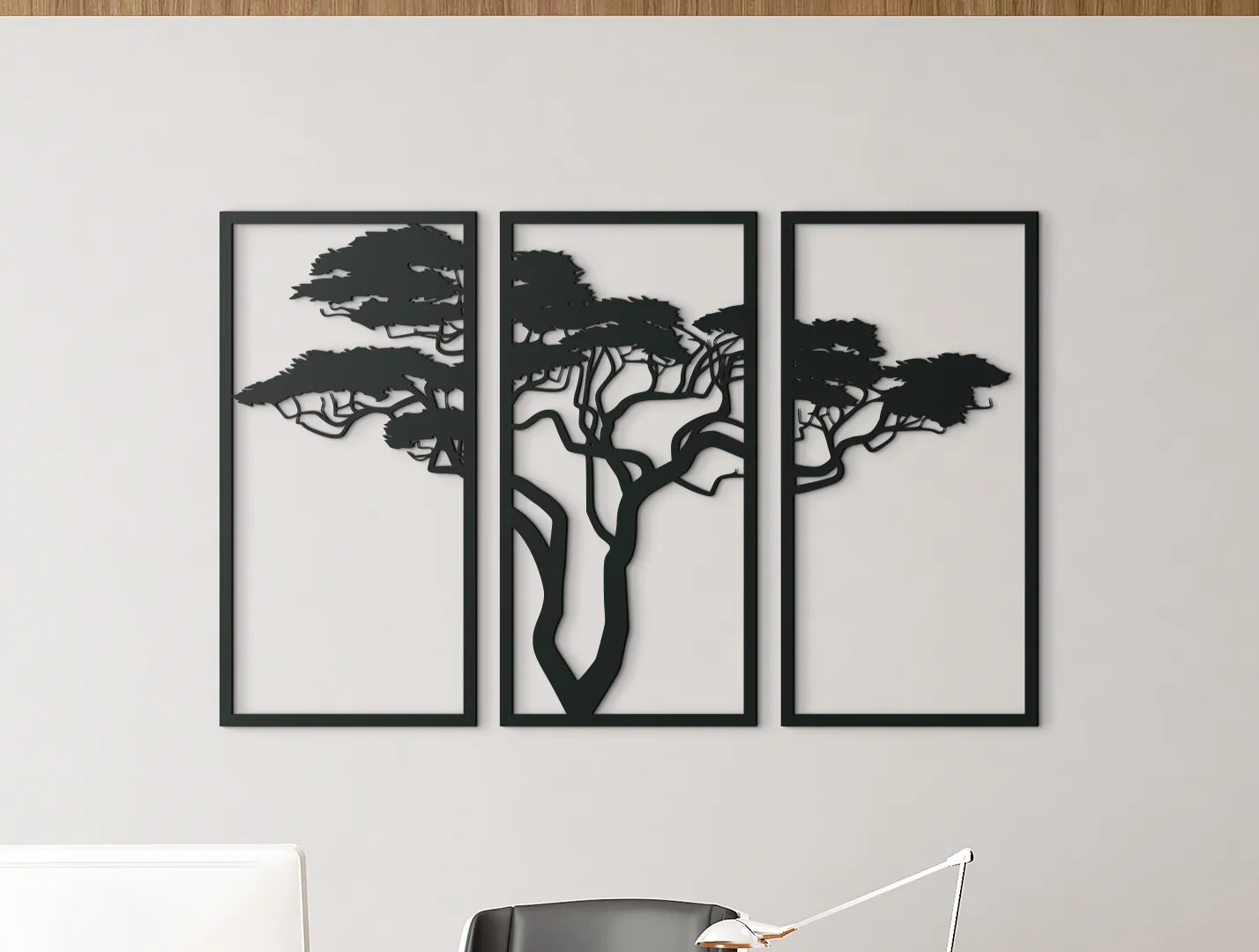 drevko 3-dielny obraz Africký strom Rozmer obrazu: 28 x 44,5 cm, Farba dekorácie: Čierna