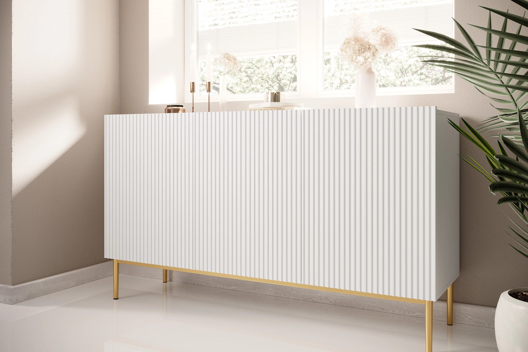 Komoda Nicole 150 cm - biely mat / zlatá