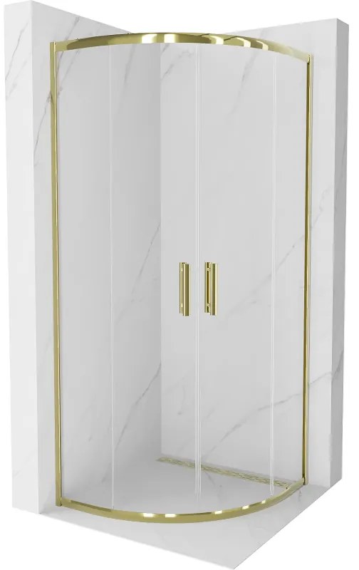 Mexen Rio, štvrťkruhový sprchovací kút s posuvnými dverami 80(dvere) x 80(dvere) x 190 cm, 6mm číre sklo, zlatý profil, 863-080-080-50-00