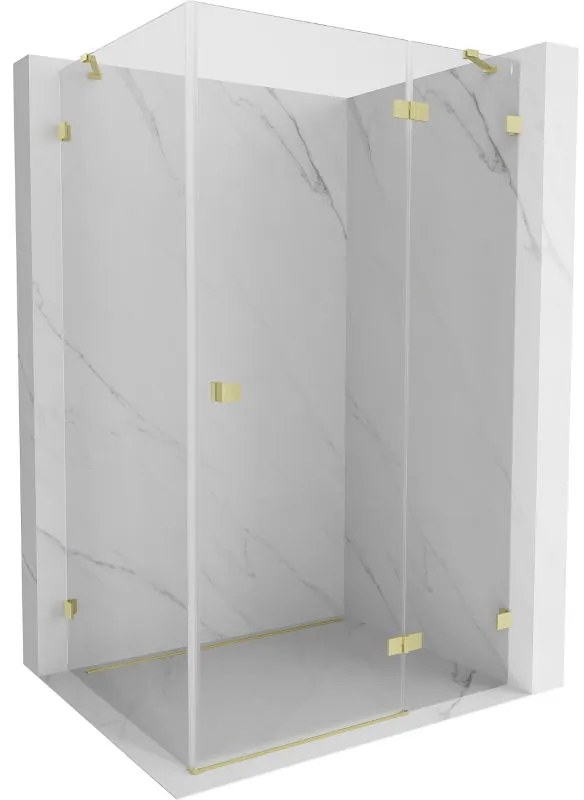 Mexen Lunar, pravostranný výklopný sprchový kút 75 x 90 cm, 8mm číre sklo, zlatý matný profil, 834-075-090-55-00-P