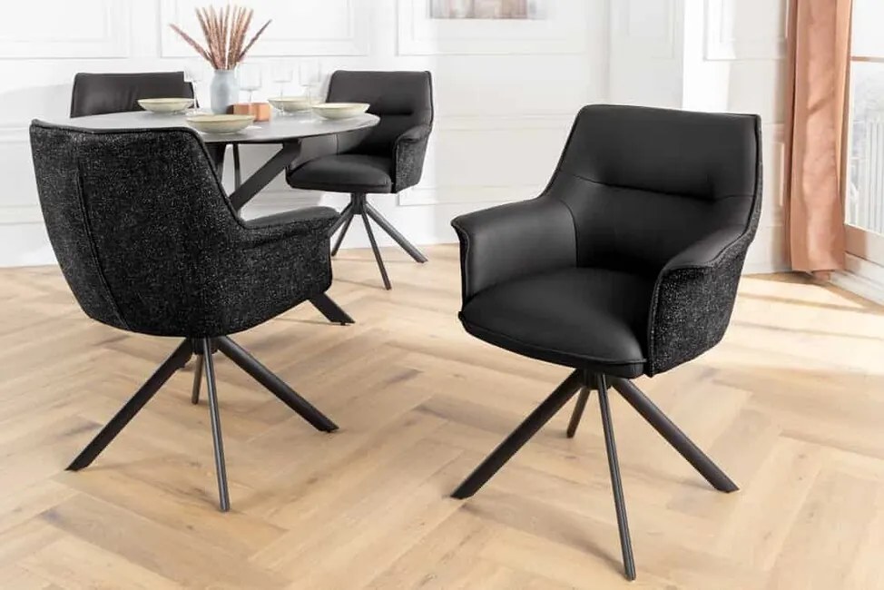 Kožená jedálenská stolička Nancy otočná o 180° čierna