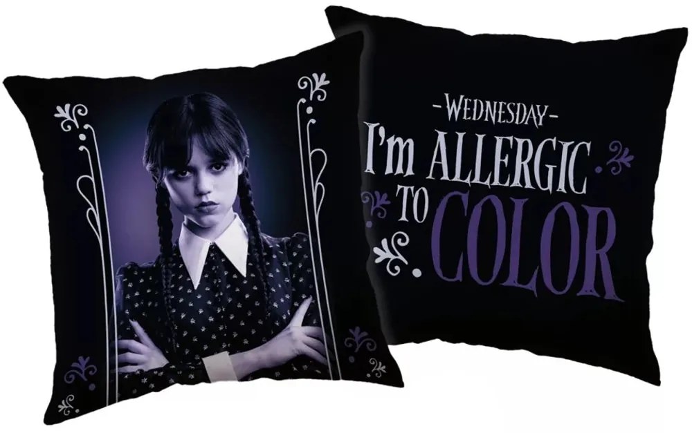 Obojstranný vankúš Wednesday - motív I'm allergic to color - 40 x 40 cm