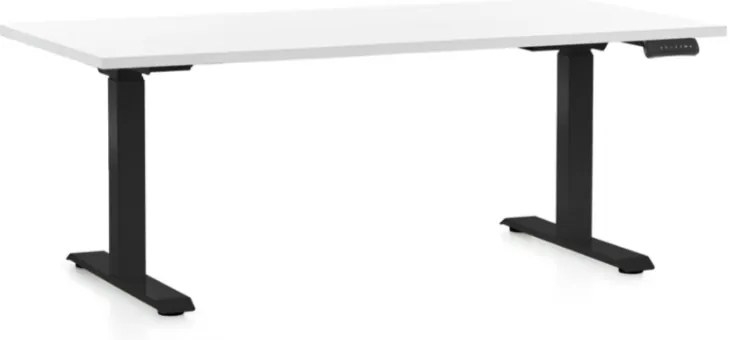 Výškovo nastaviteľný stôl OfficeTech D, 160 x 80 cm, čierna podnož, biela