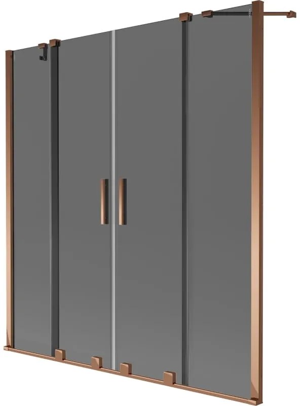 Mexen Velar Duo, 2-krídlová posuvná vaňová zástena 140 x 150 cm, 8mm šedé sklo, ružové zlato, 896-140-000-42-60