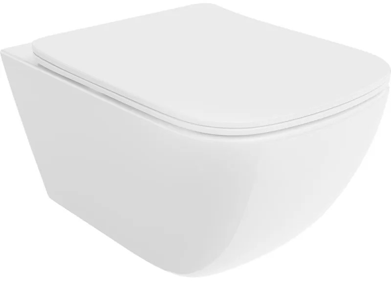 Mexen Timo, závesná WC misa 555x370x335 mm, Rimless Tornádo + WC sedadlo z duroplastu, biela lesklá, 30650200T