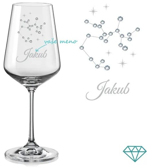 Pohár na víno súhvezdia Strelca s kryštálmi
