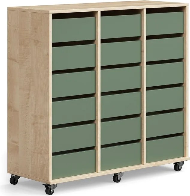 Úložná skriňa CASPER, 18 zásuviek, breza, tmavozelená