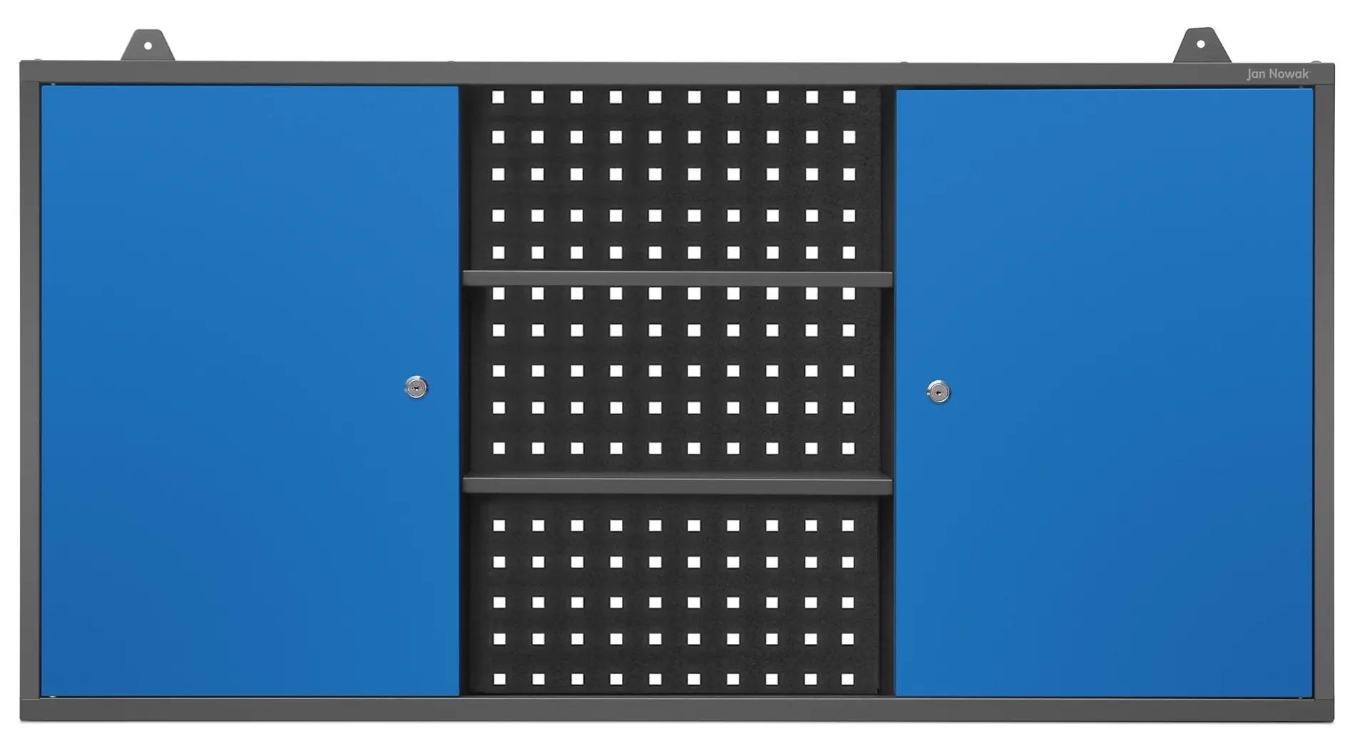 Plytká závesná garážová skriňa BEN, 1200 x 600 x 200 mm, antracitovo modrá