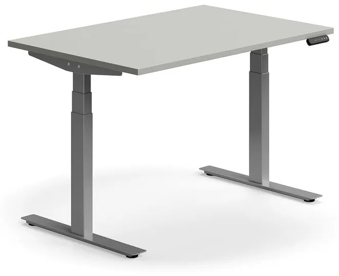 Výškovo nastaviteľný stôl QBUS, rovný, 1200x800 mm, strieborný rám, svetlošedá