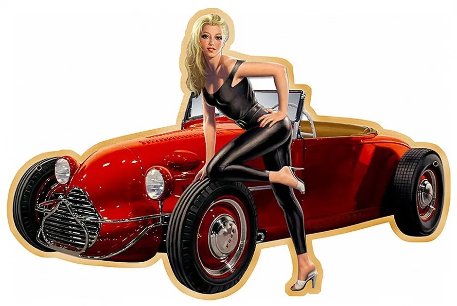 Červená nástenná kovová ceduľa Car Red - 41*1*27 cm