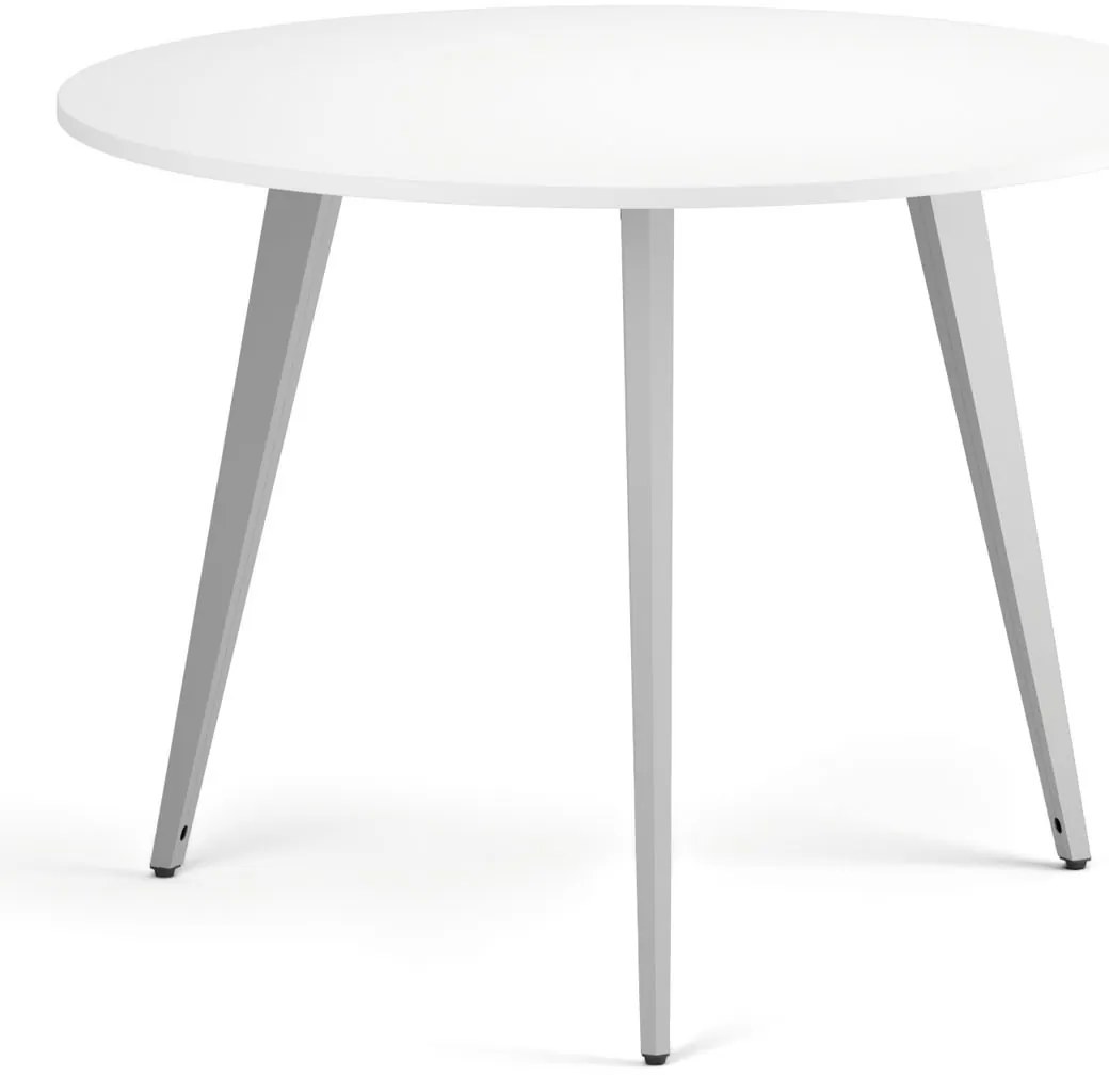 Konferenčný stôl PRIMO VIBE, priemer 100 cm, sivostrieborná podnož, biela