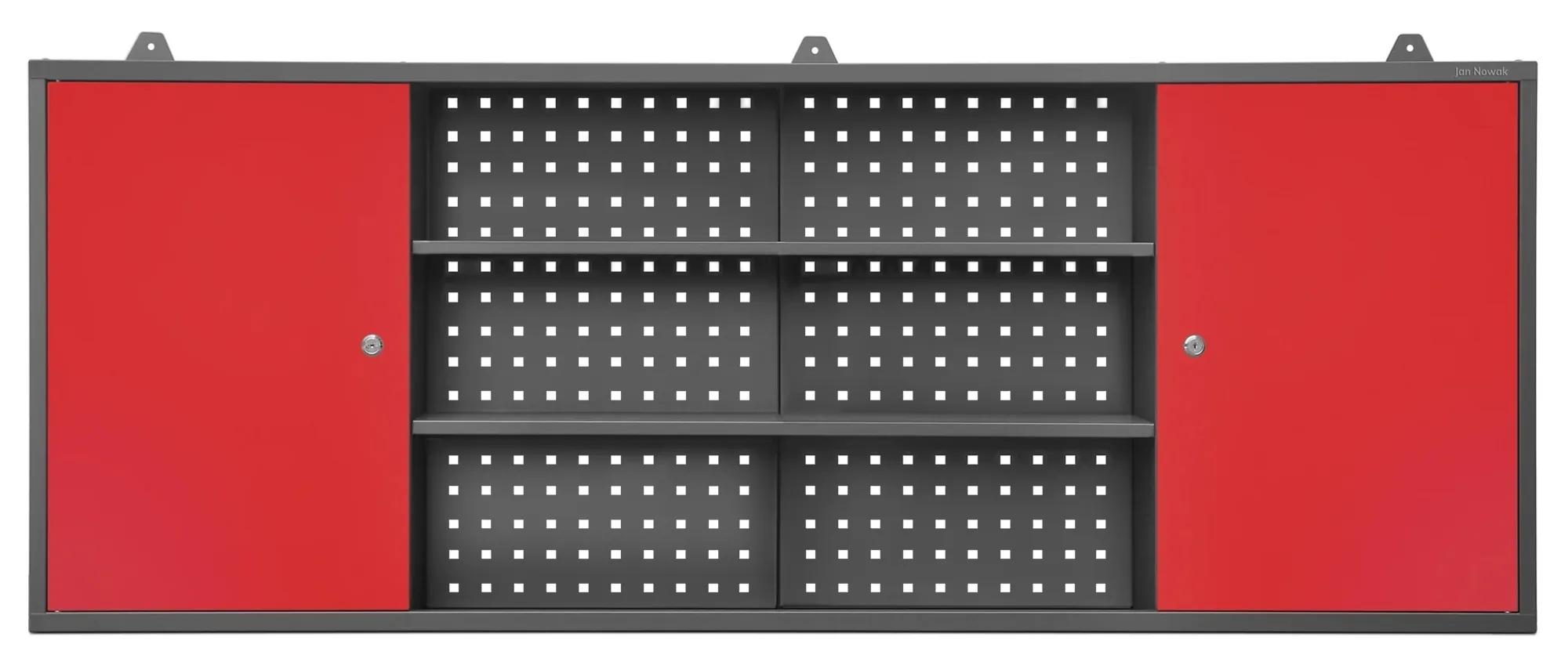 Nástenná dielenská skriňa LEO, 1600 x 600 x 200 mm, červená antracitová 