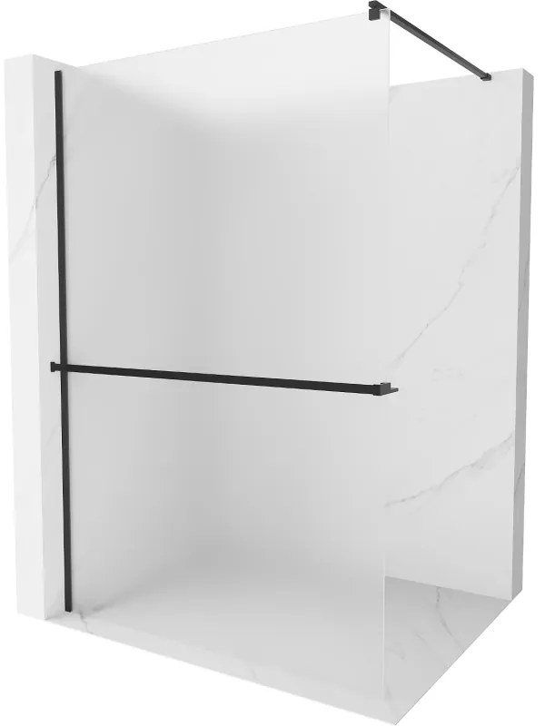 Mexen Kioto+, sprchová zástena s poličkou a držiakom na uteráky 90 x 200 cm, 8mm námraza sklo, čierny profil, 800-090-121-70-30