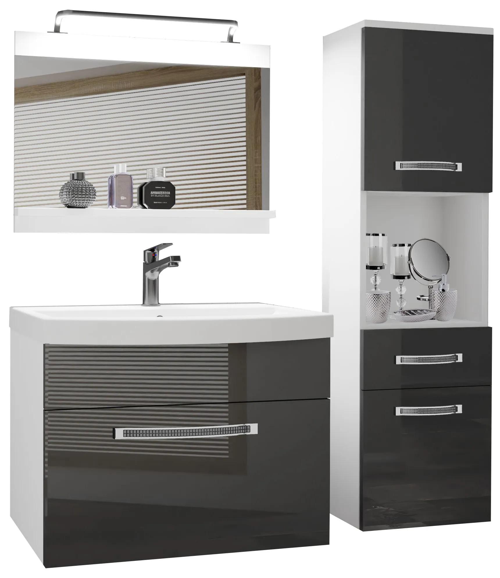 Kúpeľňový nábytok Belini Premium Full Version šedý lesk + umývadlo + zrkadlo + LED osvetlenie Glamour 45 GLA P 3/0/W/S/0/MB/PP
